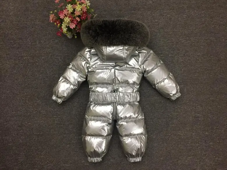 На температуру-30 градусов, детская зимняя куртка с натуральным мехом, толстый теплый детский Пуховый комбинезон белый пуховик на утином пуху для маленьких мальчиков комбинезон для младенцев, для девочек, пальто, Z407