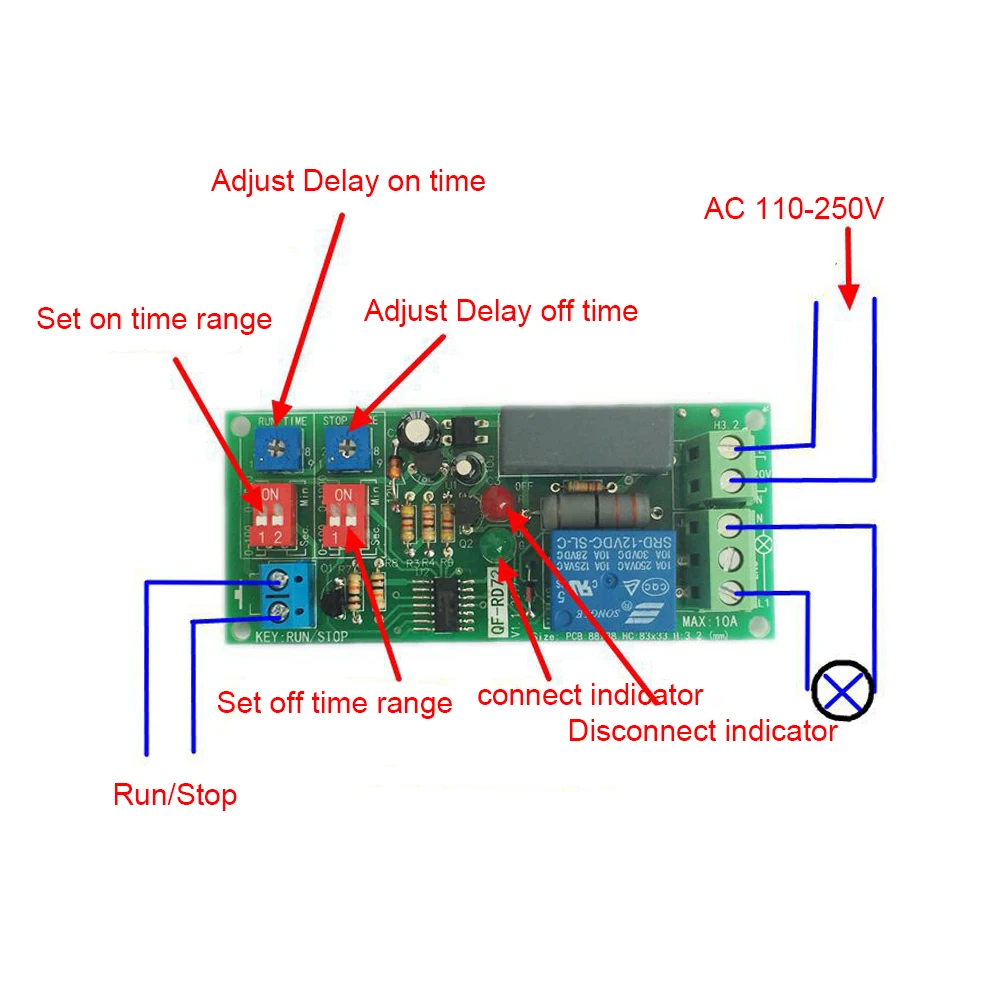 

AC 100V-250V Adjustable Infinite Cycle Timer Delay On/Off Switch Relay Module