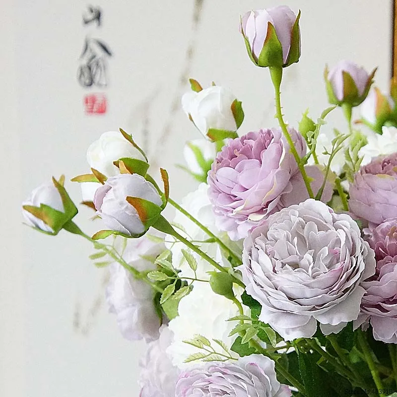 Western Rose Fake Flowers 3 Heads Artificial Flower Branch for Christmas Home Garden Decoration Wedding Silk Real Touch Florals