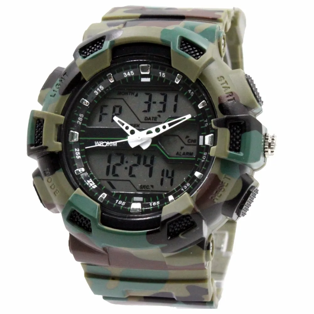 Date Alarm BackLight Men ALEXIS Camouflage Dual Time Analog Digital Watch