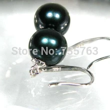 Xiuli 00251 14KGP белое золото топ 8 мм подлинных природных черный зеленая жемчужина болтаются серьги