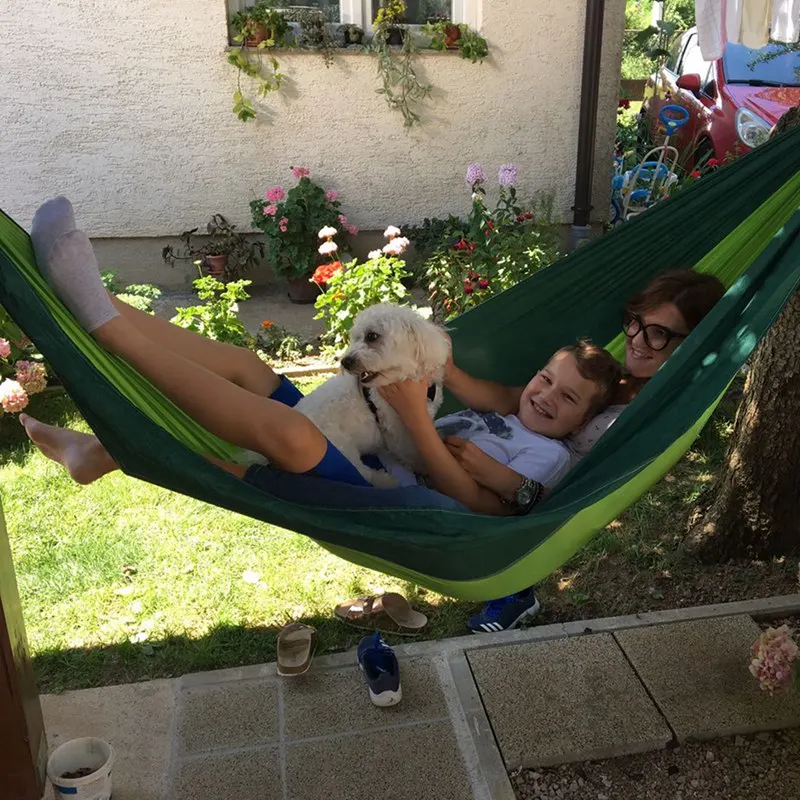 

Double Hammock Lightweight Portable Parachute Fabric Two Person Bed With Tree Straps For Camping Backpacking Travel Yard Garden