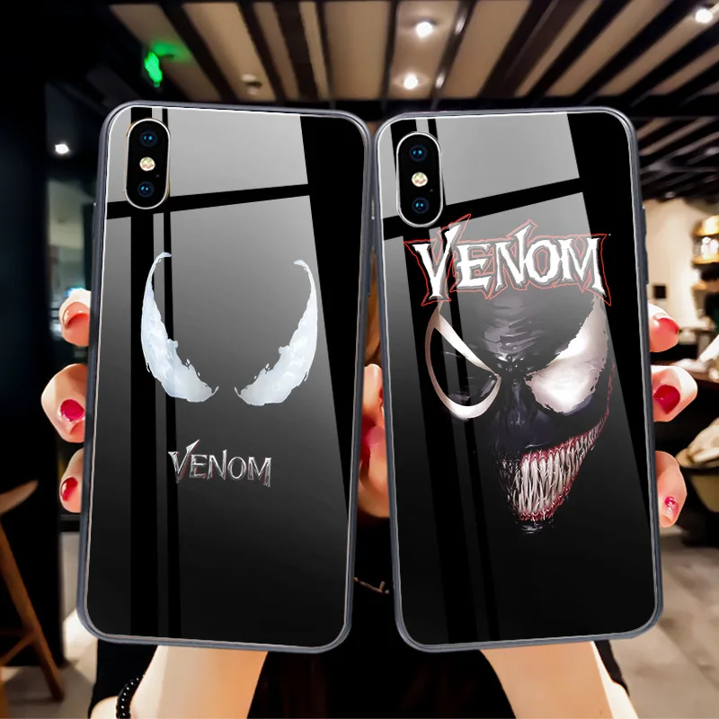 Shockproof Marvel Venom Tempered Glass Hard Phone Case For Apple iphone 8 7 6 6s Plus x Xr Xs Max Back Cover |