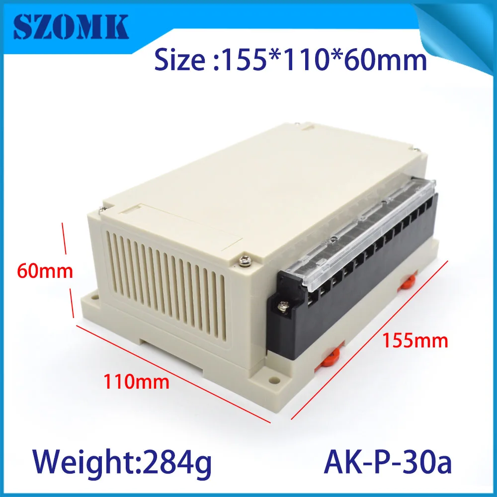 

1 piece,155*110*60mm hot sales PLC plastic enclosure for electronics pcb design with connectors szomk abs din rial plastic box