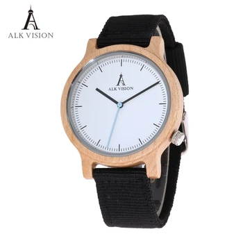 

ALK Vision Men Wood Watch with Canvas Strap Fashion Casual Wristwatch Simple Quartz Watch Clock relogio masculino Watches