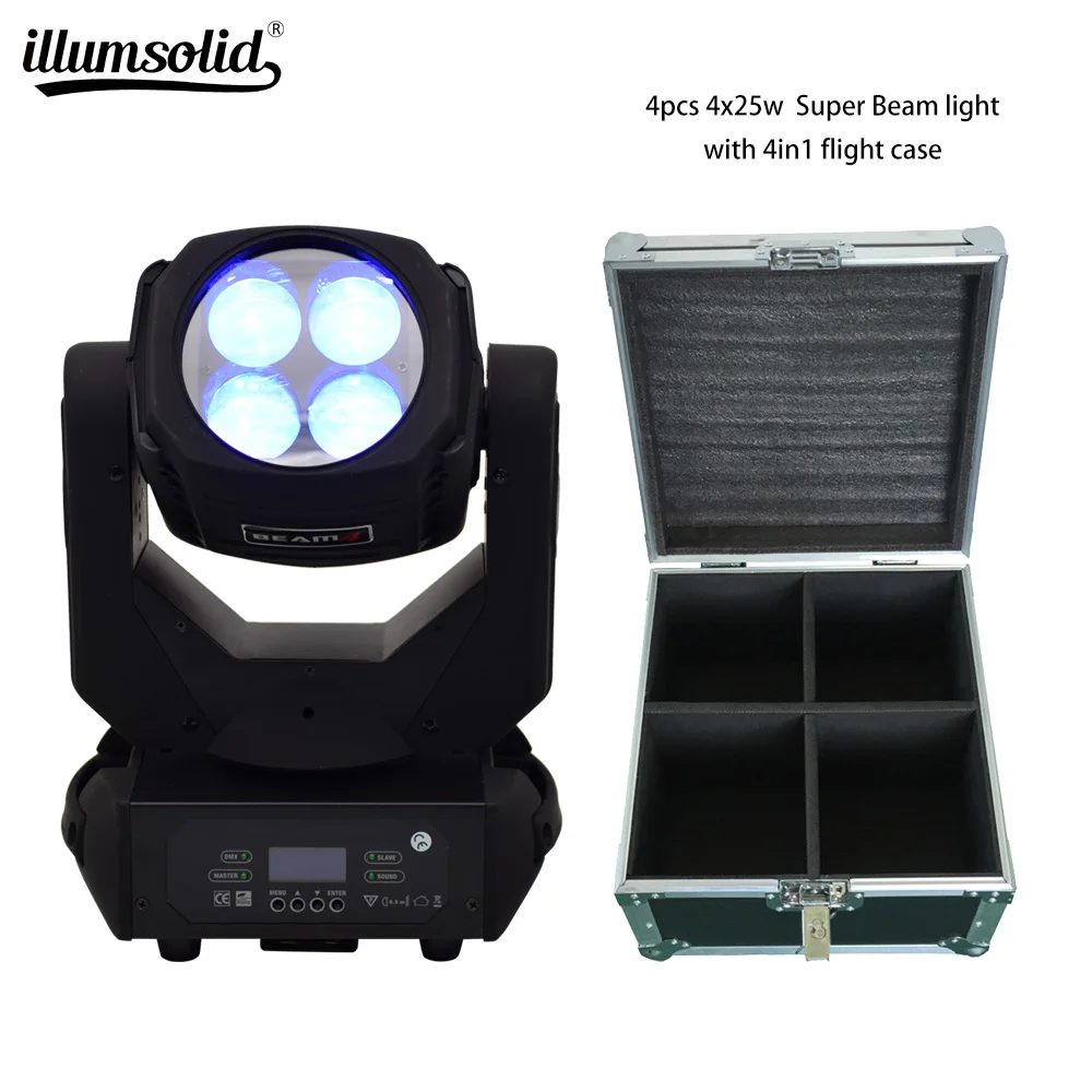 

4in1 flight case with 4x25W Led Beam Moving Head Light DMX spotlight dj strobe light for wedding lighting