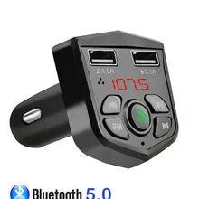 Bluetooth 5.0 Kit mains libres voiture transmetteur FM 3.1A rapide double chargeur USB LCD voltmètre numérique TF carte U disque lecteur AUX