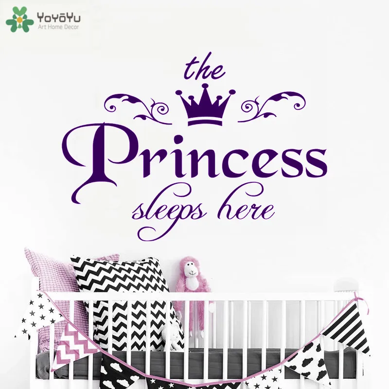 buy YOYOYU Wall Decal Quotes Princess Sleeps Here Vinyl Wall Sticker For Baby Nursery Bedroom Interior Crown Pattern Home DecorCY264