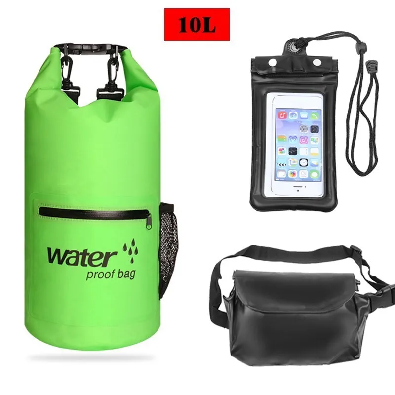 10L/20L водонепроницаемая сумка с сумкой для телефона сумка на талию наружная сухая сумка Каякинг плавание Кемпинг речной поход Водонепроницаемость - Цвет: green-10L
