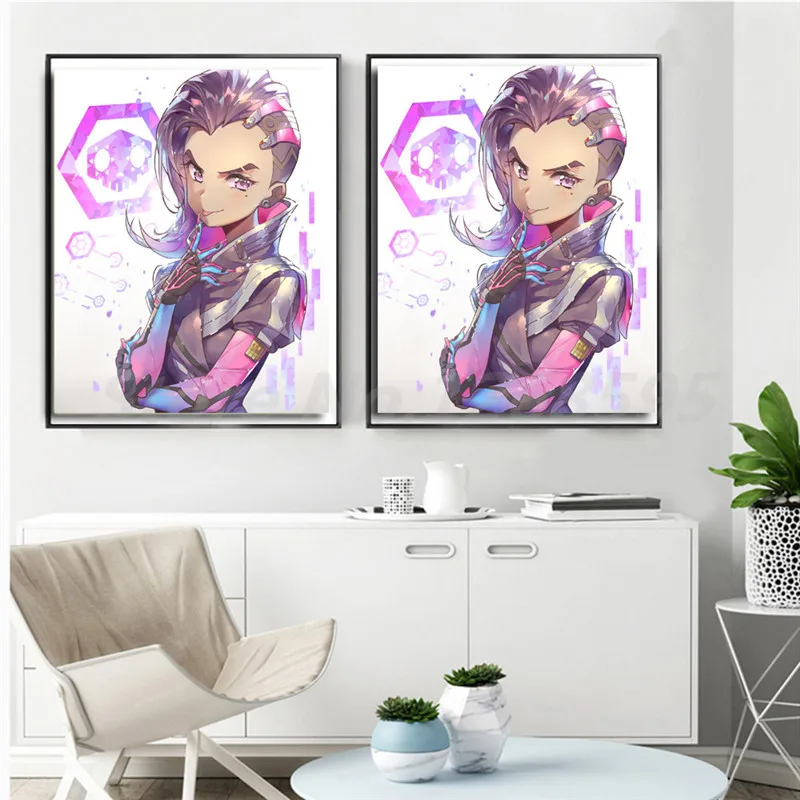 Sombra аниме Overwatchs настенное Искусство Холст плакат и печать холст Картина
