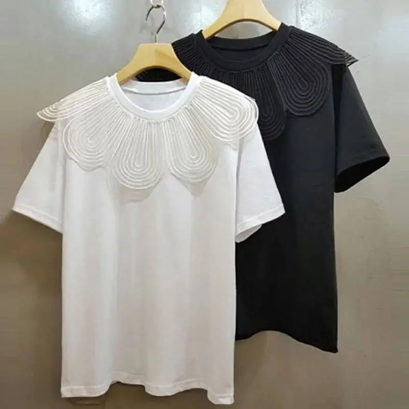 Korean Ins Patchwork Mesh Solid Women's T shirts 2019 New Summer O Neck ...