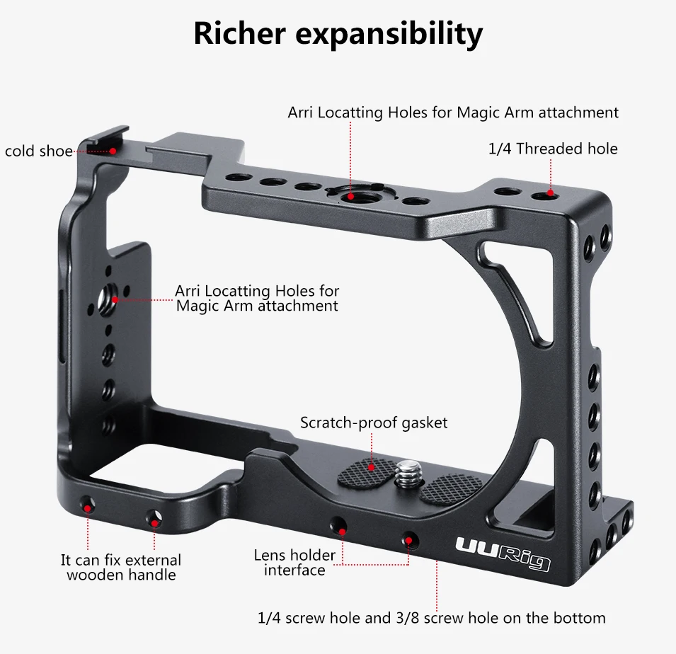 UURig VLOG корпус клетка для SONY A6400 Vlogging ручка Видео установка с микрофоном Холодный башмак 1/4 ''3/8'' винтовое отверстие