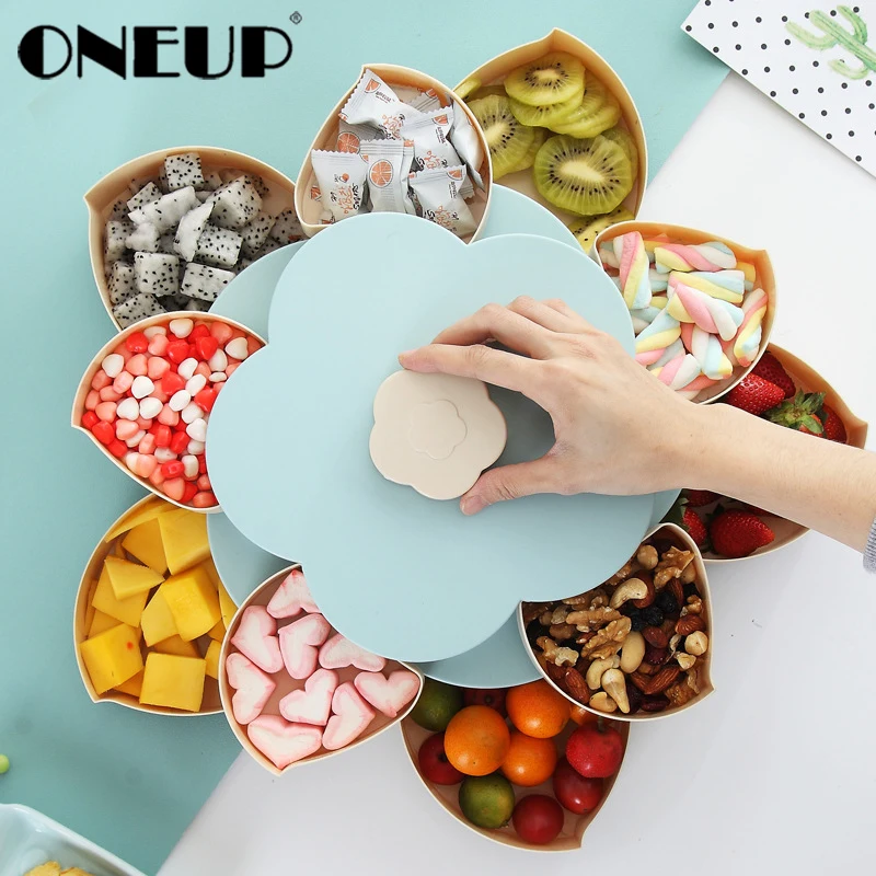 Najtaniej ONEUP dwupokładowy obrotowy schowek wzór kwiatowy ślub przekąska cukierki Box organizer biżuterii kosmetyczne suszone owoce kosz do przechowywania