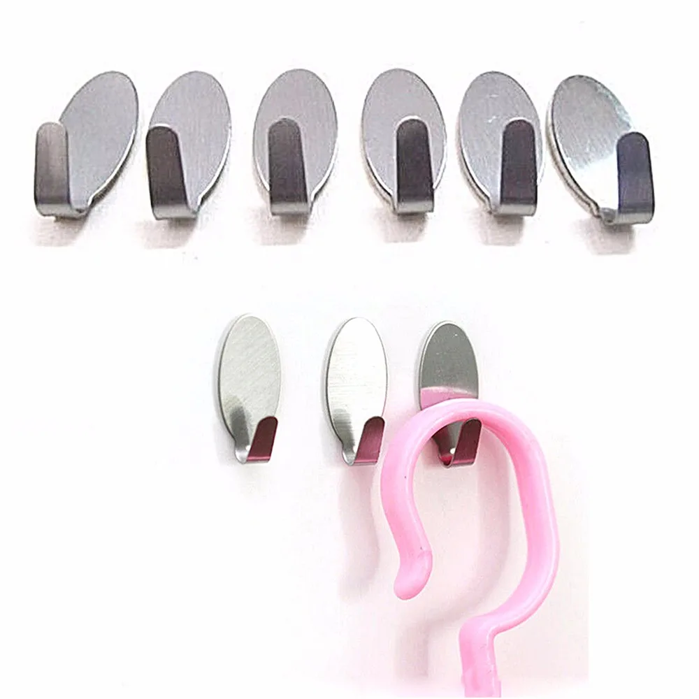 

6Pcs hooks Useful Stick On Hook Strong Self Adhesive Sticky Coat Hat Metal Hanger Silver Hanger kitchen wall