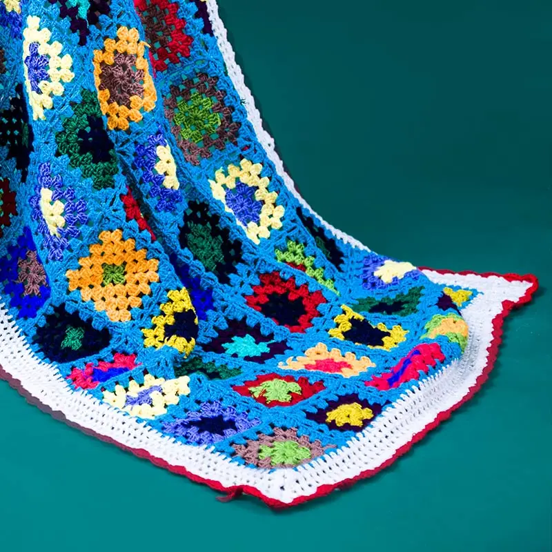 

Colorful Handmade hook flowers cotton Lace Chic blue rectangle Crocheted Blanket / Many Uses wrap table cloth / Unique Gifts