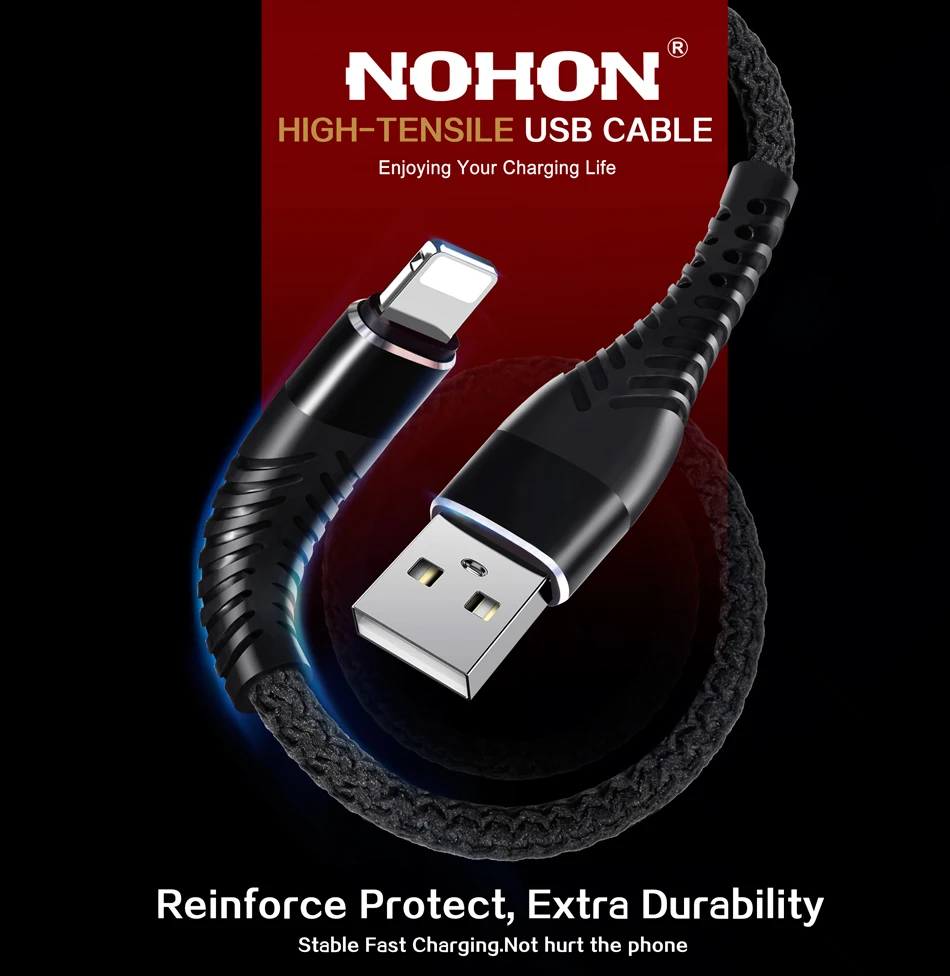 NOHON 3 м 2 м 1 м высокопрочный 8-контактный USB кабель для быстрой зарядки для iPhone 8X7 6 6S Plus 5 5S 5C SE iOS 10 9 8 iPad кабель для синхронизации данных