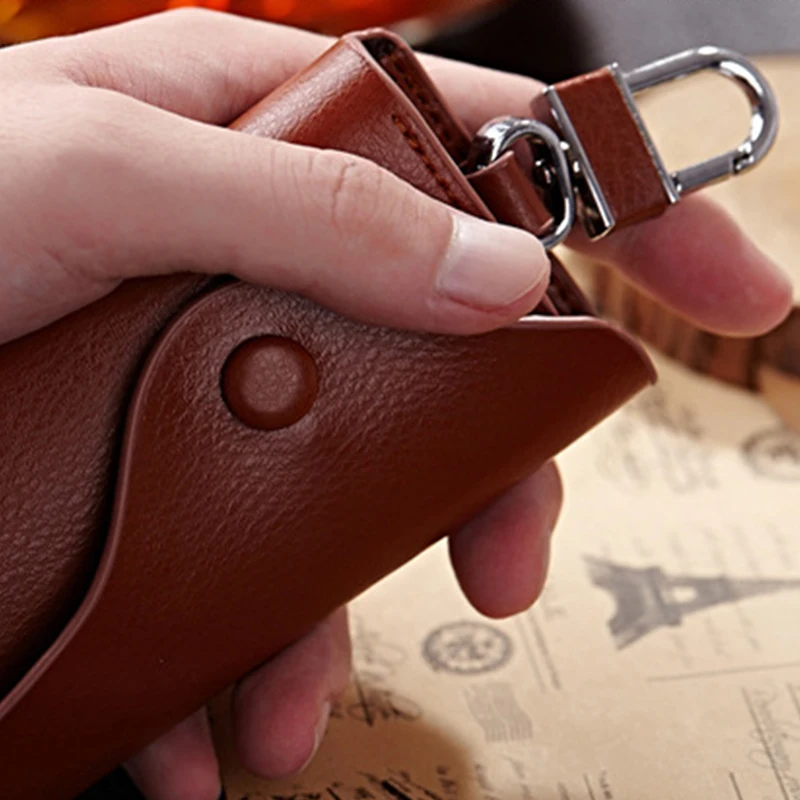 Мужской винтажный Чехол-кошелек из натуральной кожи с застежкой для ключей от автомобиля, Женская многофункциональная однотонная сумка для ключей, высокое качество, органайзер для ключей