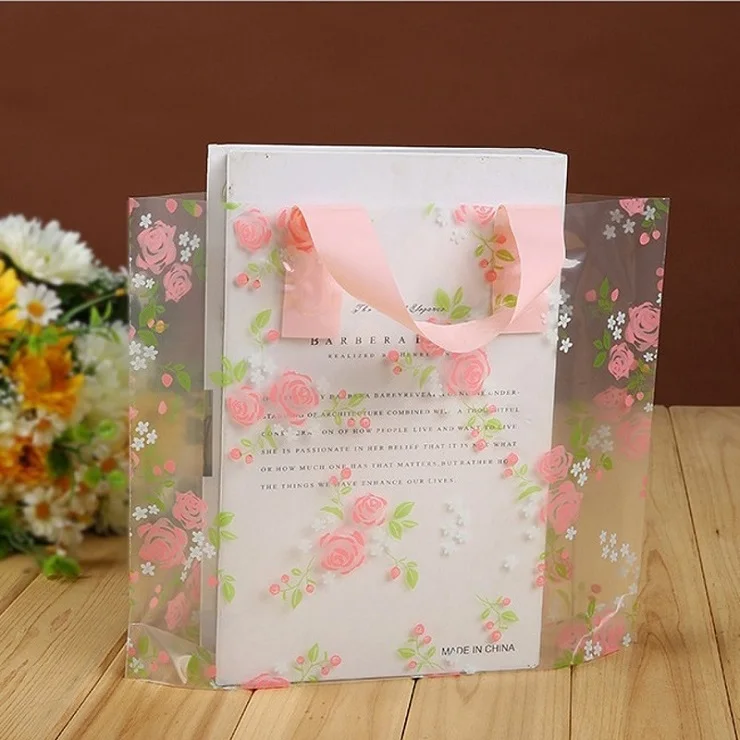 200pcs Clear Plastic Shopping Bags with Handle Gift