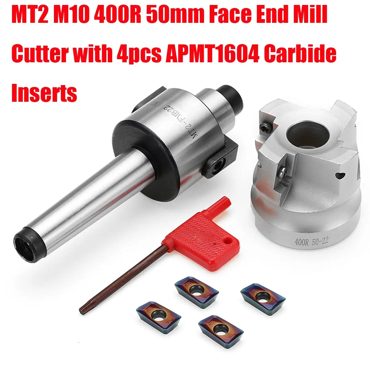 

New High Quality MT2 M10 400R 50mm Face End Mill Cutter with 4pcs Blue-Nano APMT1604 Carbide Inserts