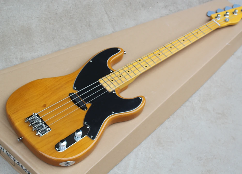 Alder Wood Electric Bass Guitar with Black Pickguard,Yellow Maple