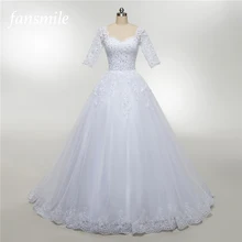 Fansmile платье с рукавами средней длины De Noiva кружевное свадебное платье Тюль под заказ плюс размер Свадебный платья платье FSM-472T