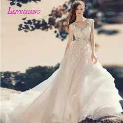 Leiyinxiang 2019 свадебное платье невесты платье Vestido De Noiva натуральный сексуальный А-силуэт с открытой спиной без рукавов, кружевное, с