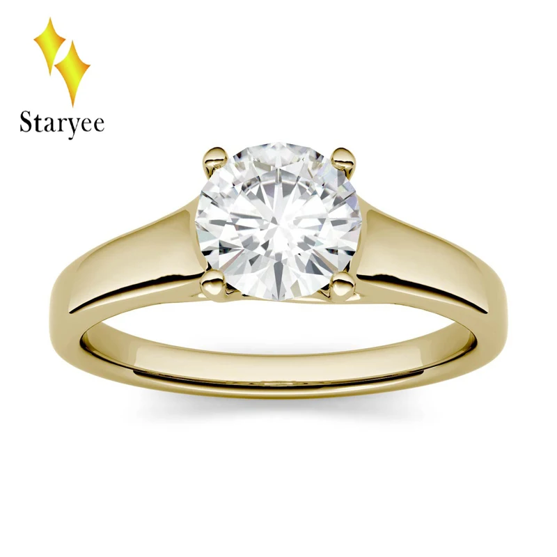 Moissanite Ring 1ct 6.5mm Moissanite Engagement Anniversary Ring Real 14K Solid Yellow Gold Lab Diamond Wedding Band Jewelry Moissanite Ring 1ct 6.5mm Moissanite Engagement Anniversary Ring Real 14K Solid Yellow Gold Lab Diamond Wedding Band Jewelry