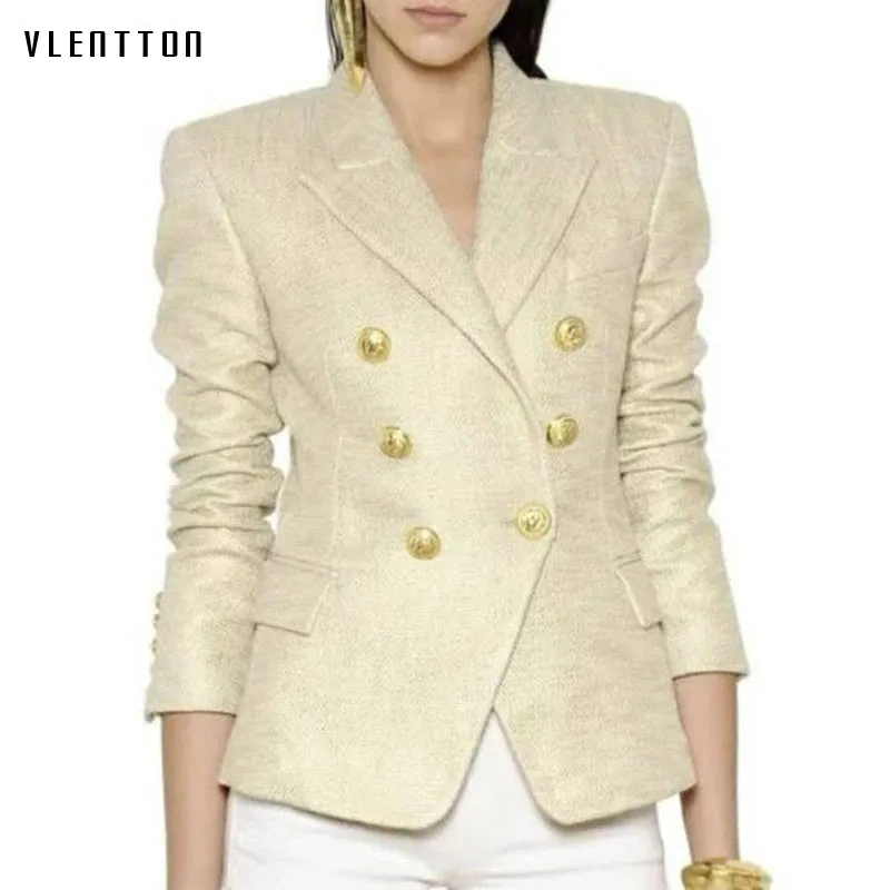 2018 Spring high quality Newest Jacket Women Double Breasted Metal Lion Buttons Golden Slim blazer feminino 2018 Spring high quality Newest Jacket Women Double Breasted Metal Lion Buttons Golden Slim blazer feminino