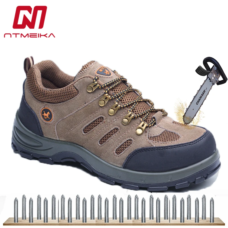 

Cow Suede Men Safety Shoes Steel Toe Safety Work Boots Men Fashion Breathable Outdoor Work Shoes Casual Big Size 36-46