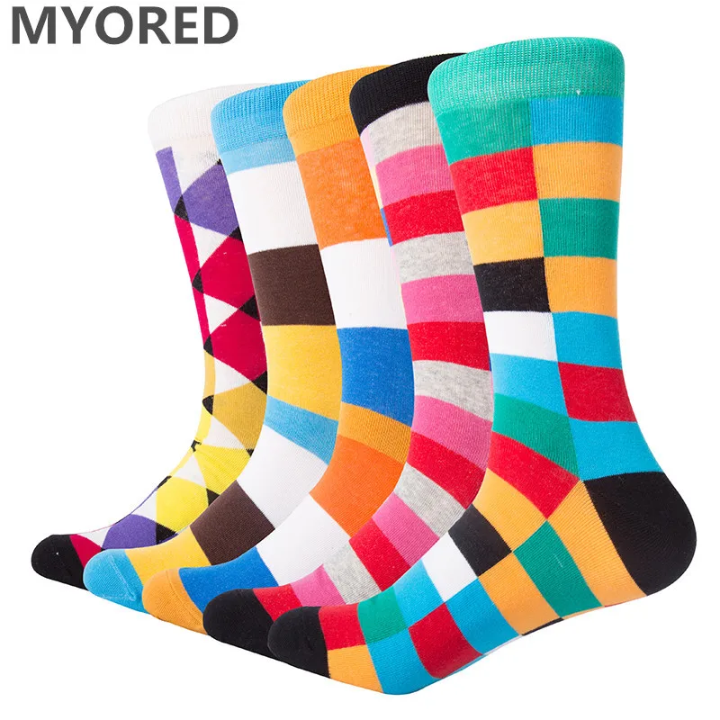 

MYORED 5 pair/lot Men's Socks colorful combed cotton sleepy sloth cactus animal pattern socks wedding gift socks casual dress