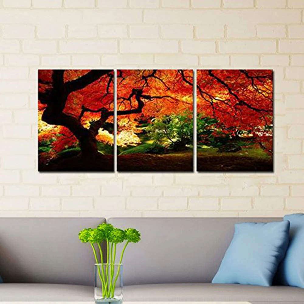 Росписи на холсте жикле печать Wall Art Красный кленовое картины с деревьями для