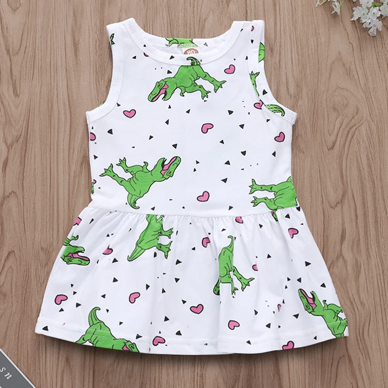 

Cukoe Children Dresses Baby Girls Clothes Dinosaur Cotton Princess Short-sleeve Dress Kids Animal Girls Dress