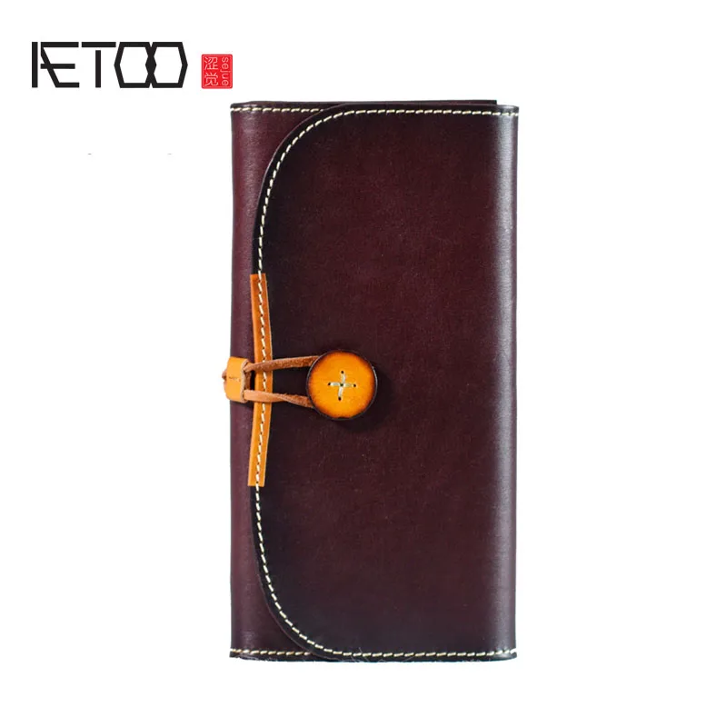 

AETOO Japanese handmade first layer vegetable tanned cowhide wallet ladies long section inside and outside pure leather art