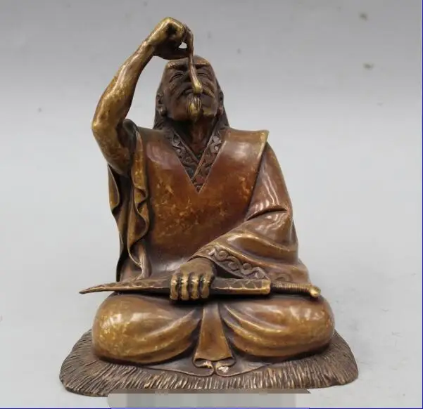 

S02274 6"Chinese Buddhism Bronze Sit DaMo Ancestors Bodhidharma Dharma arhat Statue (B0413)