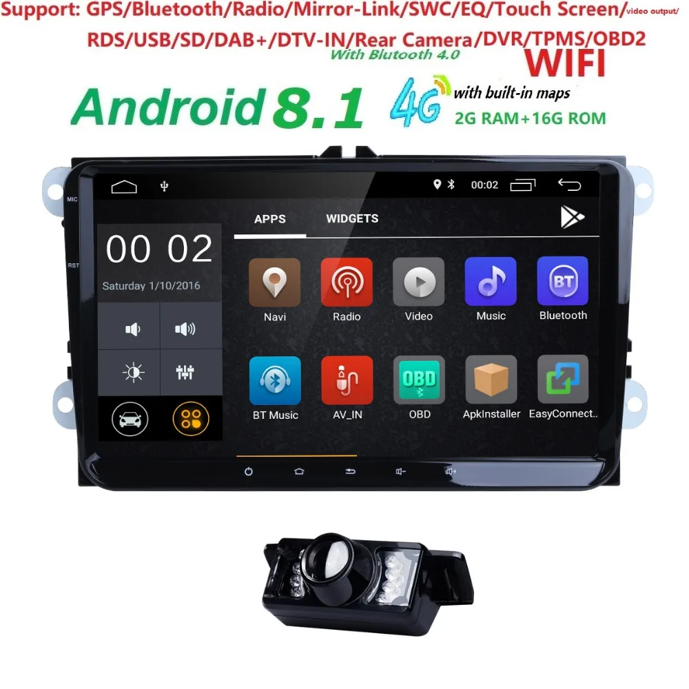 

Hizpo 2 Din Car Multimedia player Android 8.0 GPS Stereo For Volkswagen/VW/POLO/PASSAT/Golf/Skoda/Octavia/Seat/Leon Radio IPS EQ