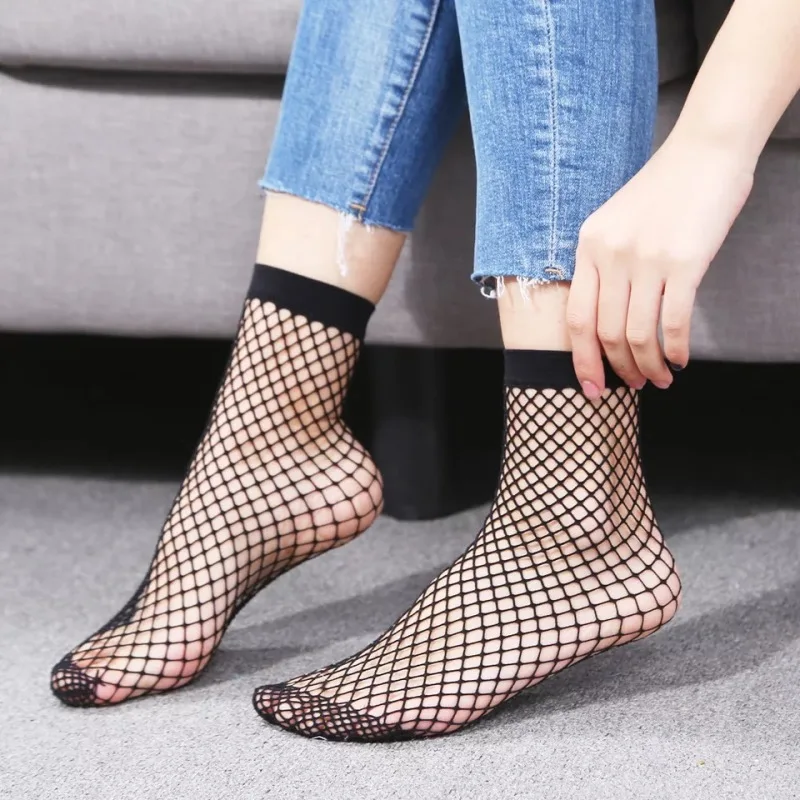 Women Mesh Hole Sock Net Plain Top Ankle Short Socks Elastic