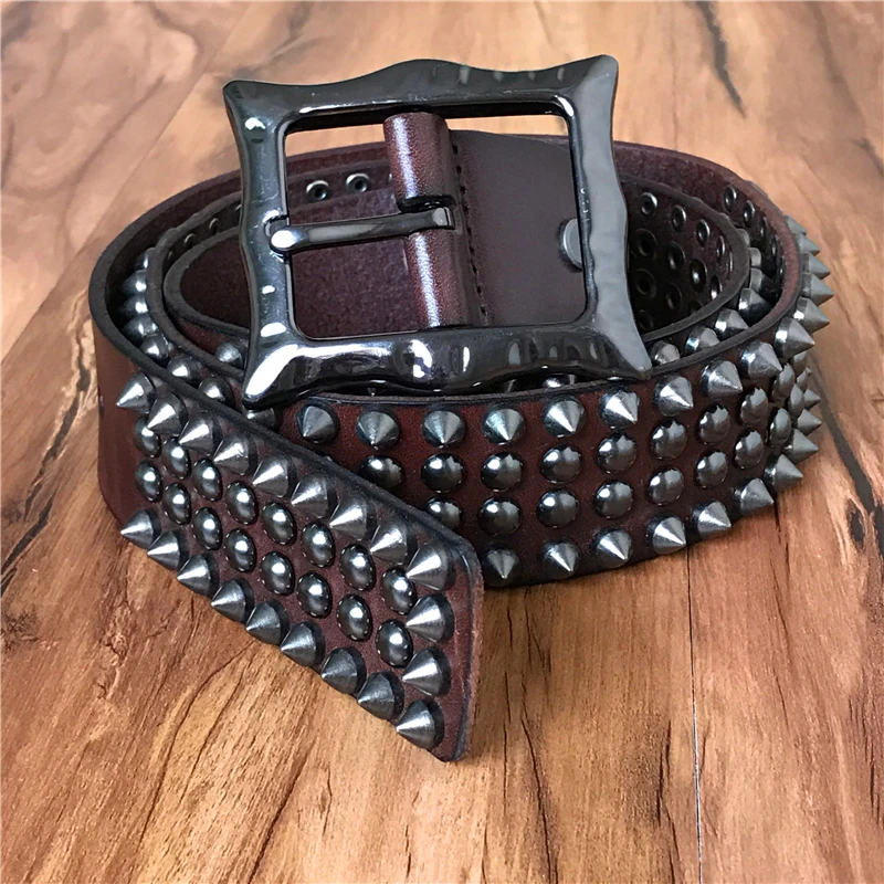 Cowboy Motorcycle Jeans Heavy Metal Rivet Belts For Men Genuine Leather
