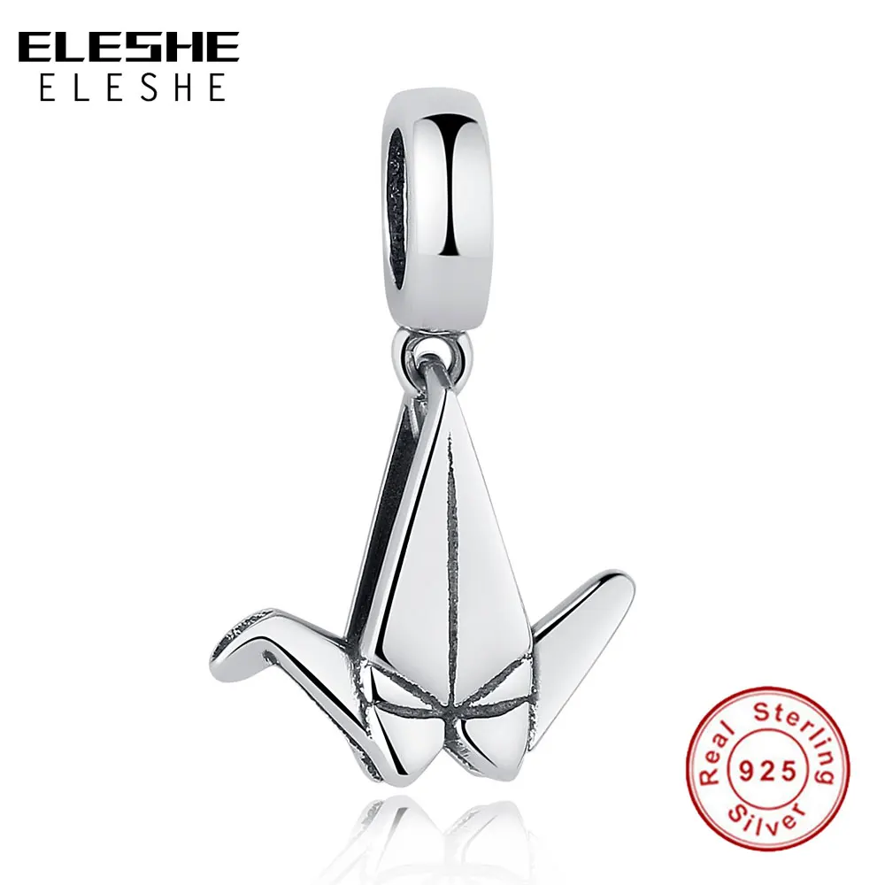 ELESHE European Thousand Paper Cranes Beads Fit ELESHE Charms Silver 925 Original Bracelet DIY Beads Sterling-Silver-Jewelry