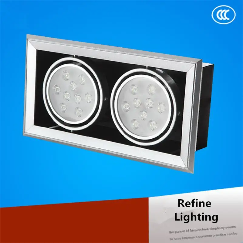 

AC85-265V 18W LED Bean Pot Lights Grille Lamps Highlighted LED Gallbladder Square Grid Aluminum Recessed LED Grille Lamp 2*9W