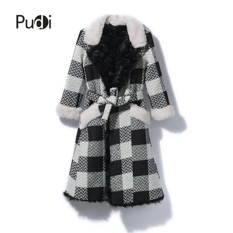Pudi De Nouvelles Loisirs Réel Fille 2018 Fourrure Moutons Sur Mode Manteau Veste Plaid Ct816 Femmes wUUTAfq