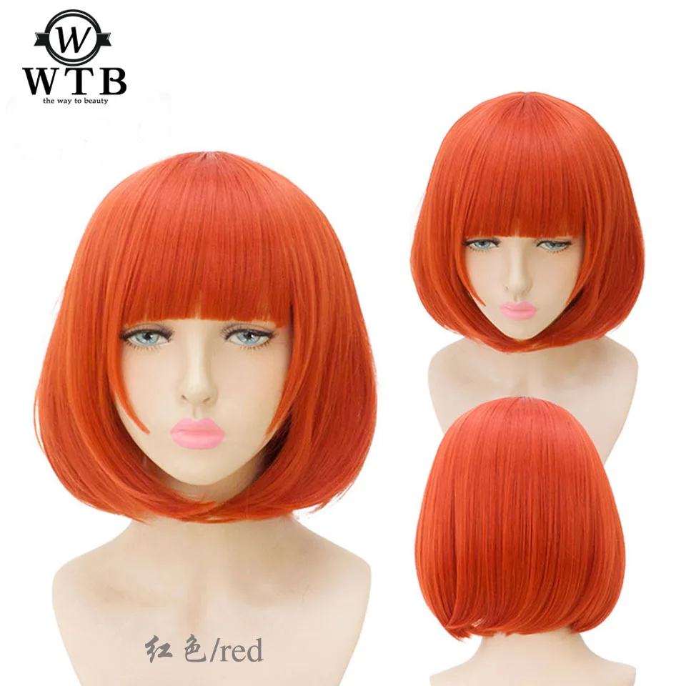 WTB 1" короткие прямые косплей боб женские парики коричневый черный белый розовый 24 цвета Женские синтетические волосы изюминка - Цвет: 10