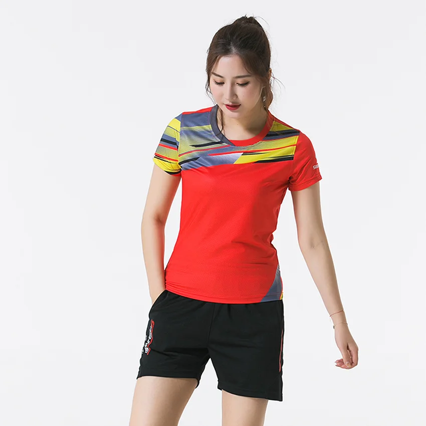 Новинка Qucik, спортивная одежда для бадминтона для женщин/мужчин, одежда для настольного тенниса, набор для тенниса, Теннисный костюм, комплекты одежды для бадминтона 3879 - Цвет: Woman 1 set