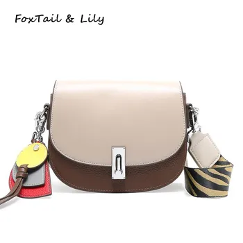 

FoxTail & Lily Fashion Contrast Color Ladies Genuine Leather Mini Shoulder Bag Popular Wide Strap Women Messenger Crossbody Bags