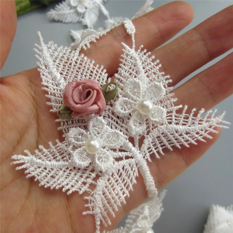 

10X Soluble Polyester Leaf Pearl Flower Embroidered Lace Trim Ribbon Fabric Sewing Supplies Craft Decor, DIY Handmade Materials