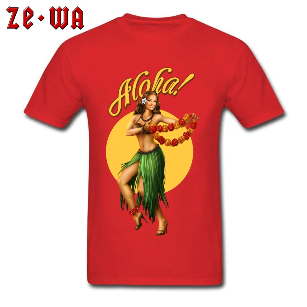 Faddish Mens T Shirt Aloha pin up Leisure Tops Tees 100% Cotton Short Sleeve Family Tees Round Neck Free Shipping Aloha pin up red