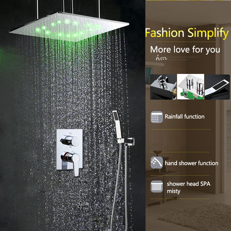 Hot And Cold Shower Head Set 20 Inch Ceiling Rain Spa Mist Shower