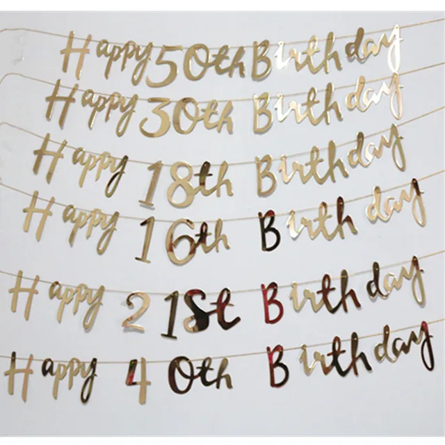 1set happy 16th 18th 21th 30th 40th 50th birthday banner rose gold