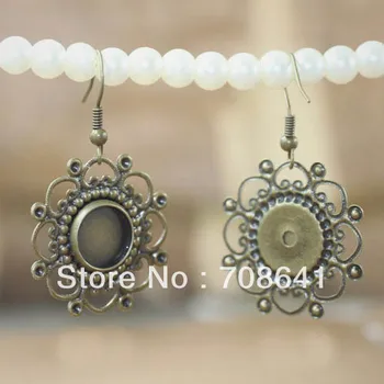 

Blank Ear Wire Clip Hook Earrings Settings with 10mm Double Round Bezel Cabochons Bases Filigree Floewr DIY Findings Multi-color