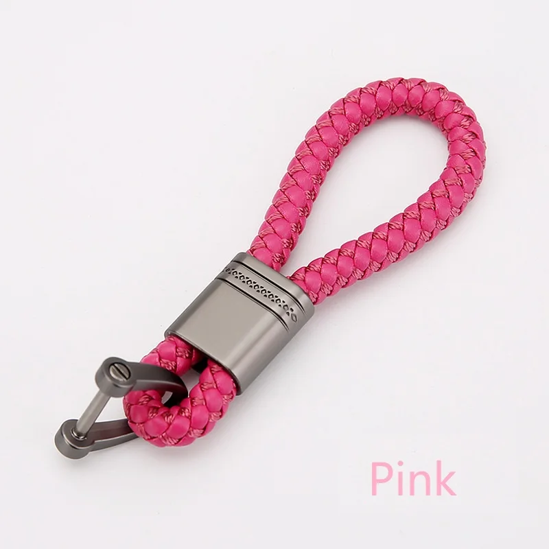 Кожаный+ металлический автомобильный брелок для ключей для автомобиля и дома, ключница для Nissan Bmw Honda Skoda KIA hyundai Toyota - Название цвета: Розовый