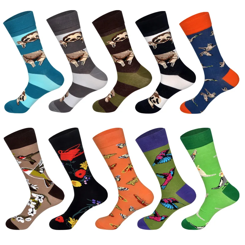 

Men Winter Socks Colorful Happy Long Animal Socks Flash Sloth Bird Parrot Cartoon Funny Novelty Socks Dress Wedding Socks